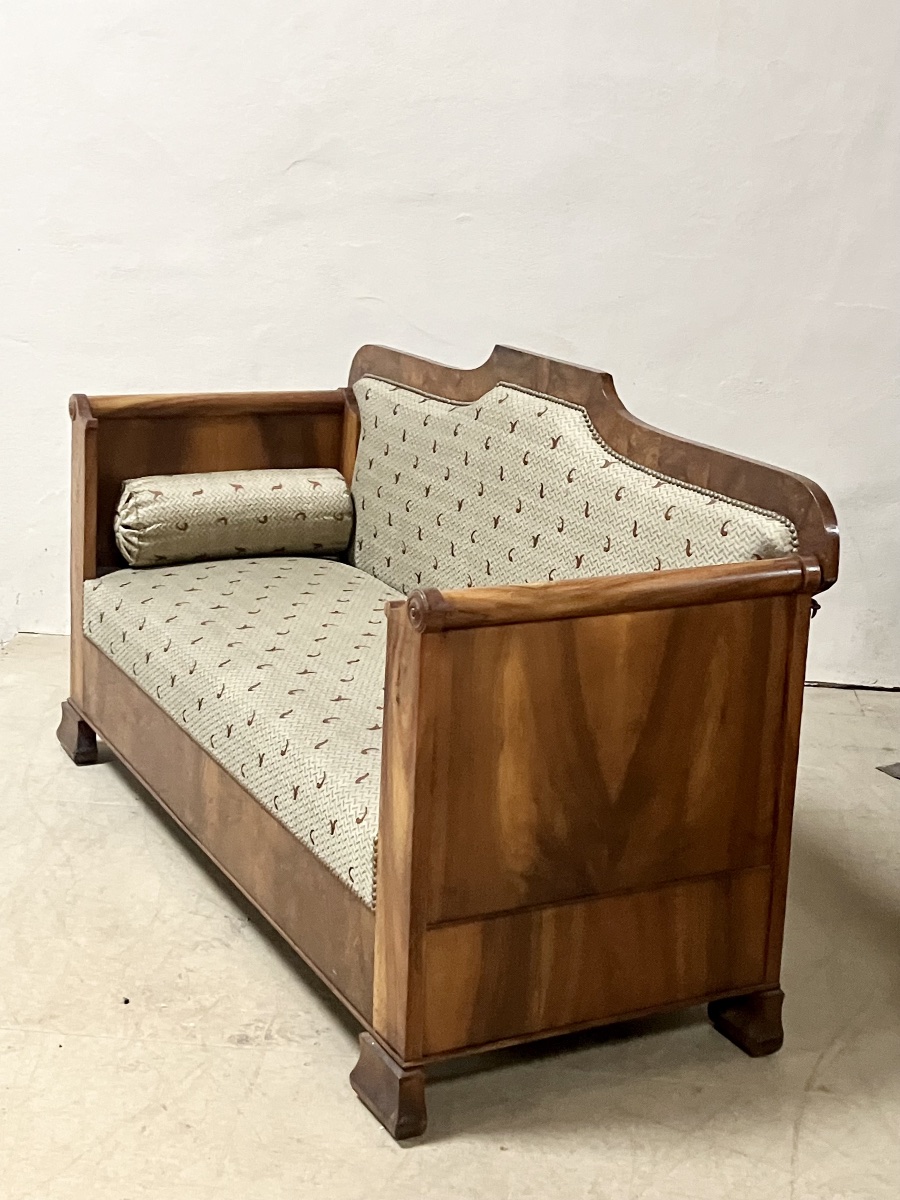 Canapé banquette de repos en noyer Louis Philippe XIX ème-photo-3