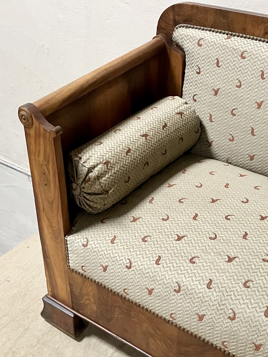 Canapé banquette de repos en noyer Louis Philippe XIX ème-photo-7