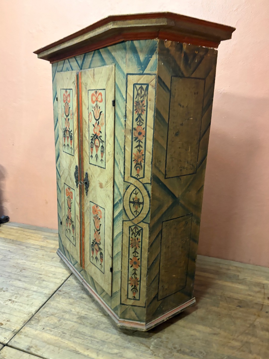 Armoire en sapin polychrome début 19eme Alsace Savoie meuble de montagne -photo-4
