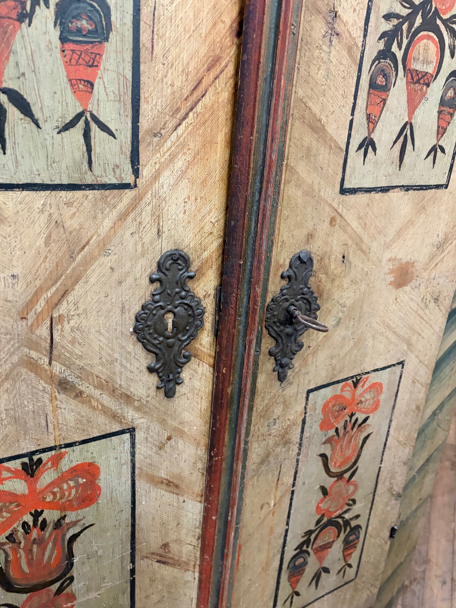 Armoire en sapin polychrome début 19eme Alsace Savoie meuble de montagne -photo-7