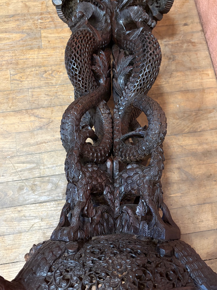 Asia-indochina Saddle Display Stand, Chinese Vase, Ironwood, Dragon, Ibis, Lion, Buddhist Symbols-photo-1