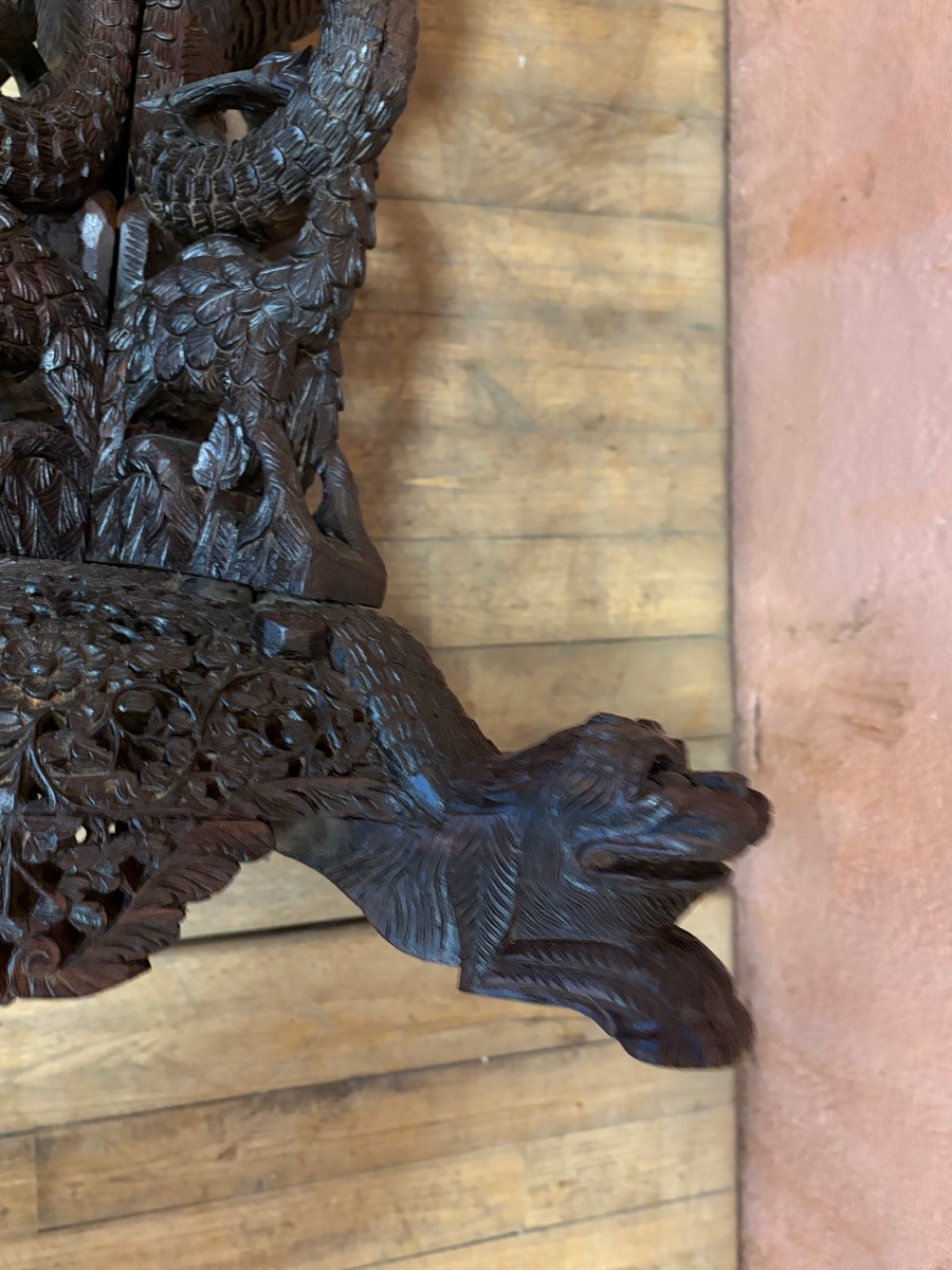 Asia-indochina Saddle Display Stand, Chinese Vase, Ironwood, Dragon, Ibis, Lion, Buddhist Symbols-photo-4
