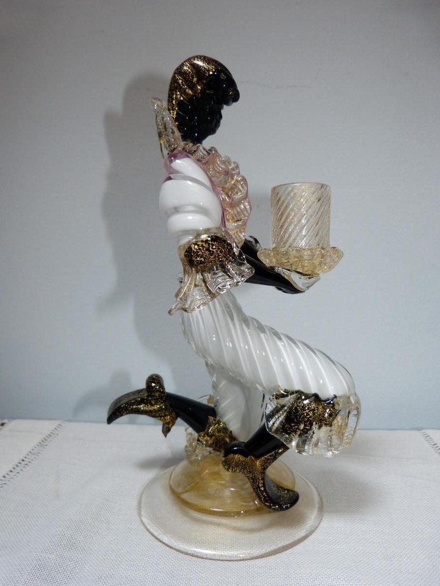 Venice, Pair Of Glass Candlesticks With Gold Inclusions.-photo-4