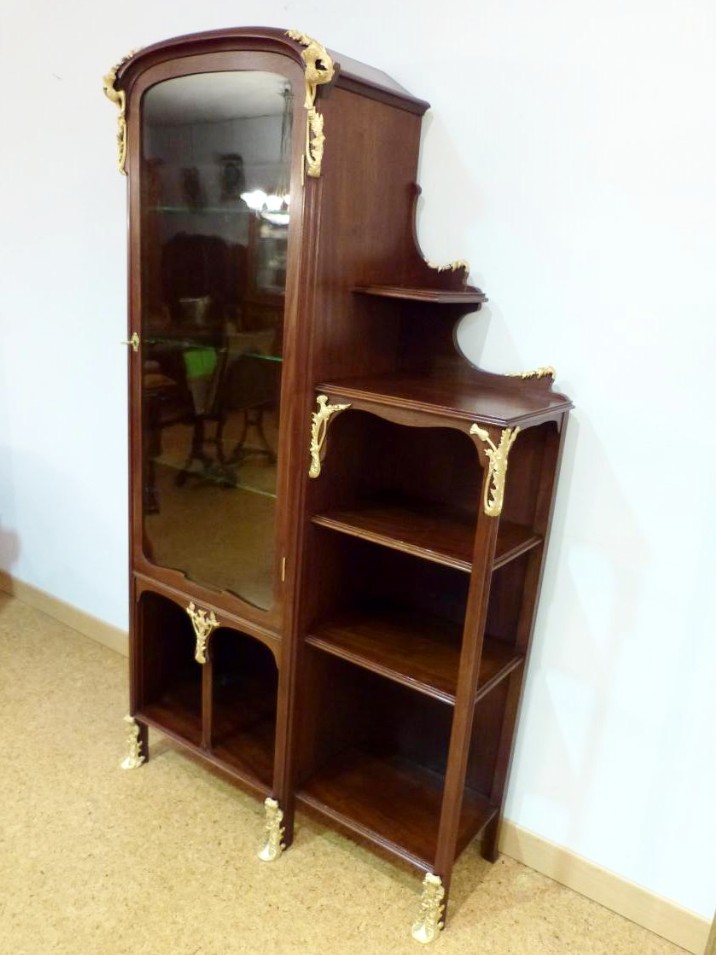 Vitrine Art Nouveau En Acajou Et Bronzes Décor Chardons-photo-2