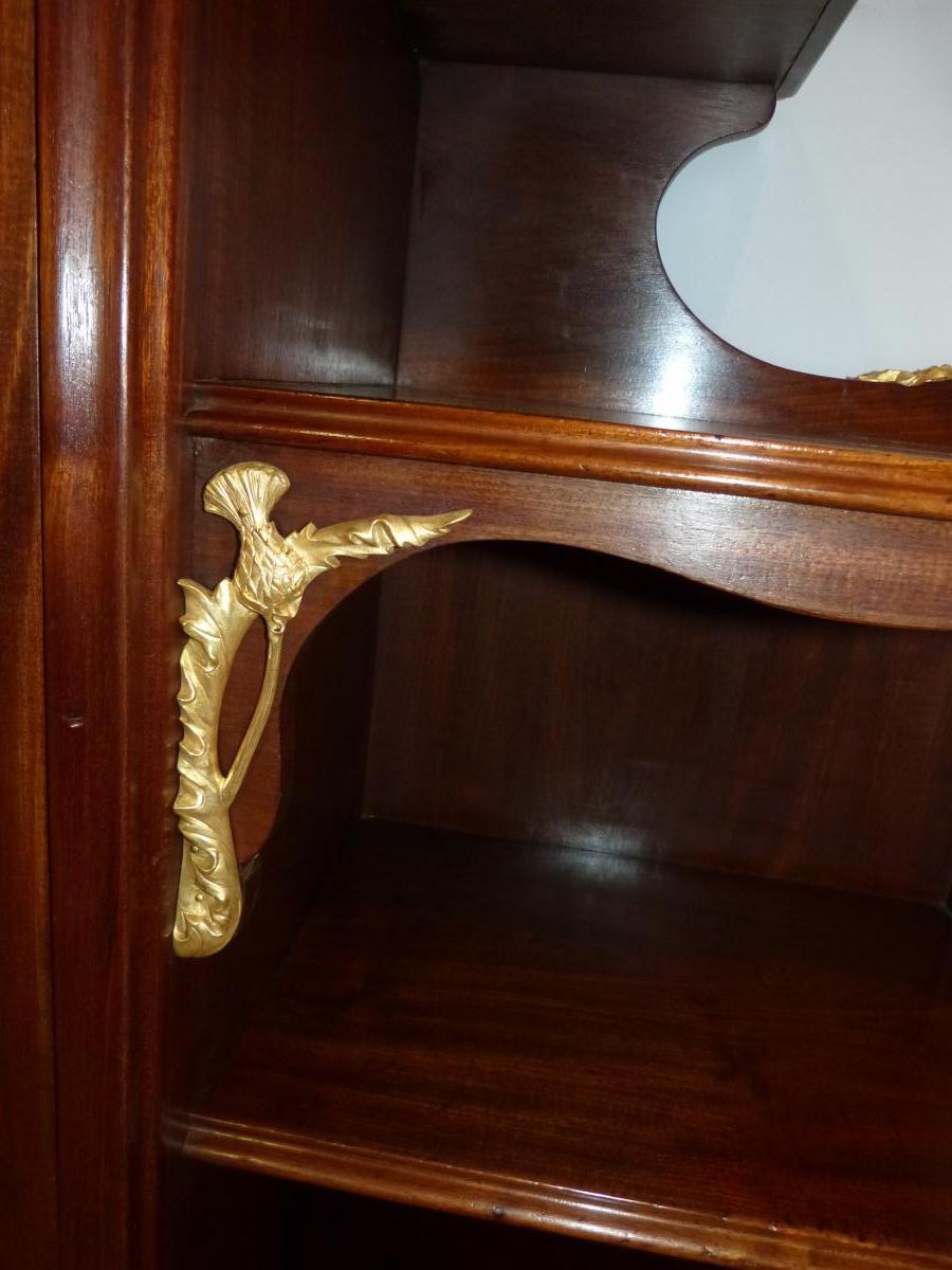 Vitrine Art Nouveau En Acajou Et Bronzes Décor Chardons-photo-4