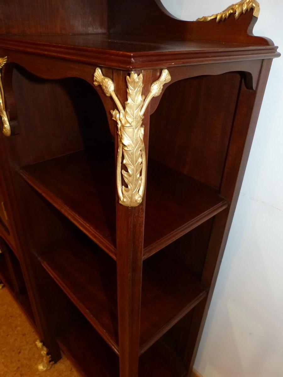 Vitrine Art Nouveau En Acajou Et Bronzes Décor Chardons-photo-2