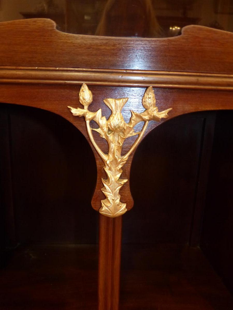 Vitrine Art Nouveau En Acajou Et Bronzes Décor Chardons-photo-3
