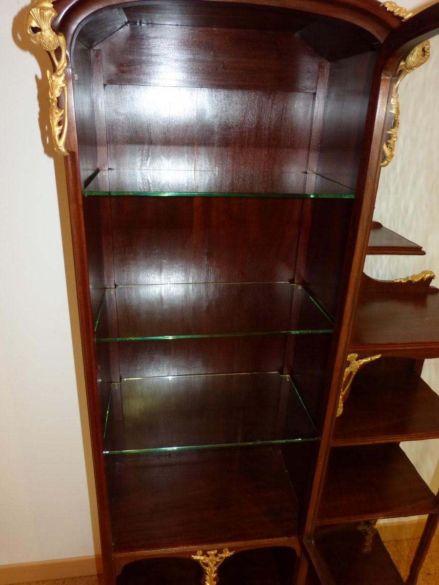 Vitrine Art Nouveau En Acajou Et Bronzes Décor Chardons-photo-4