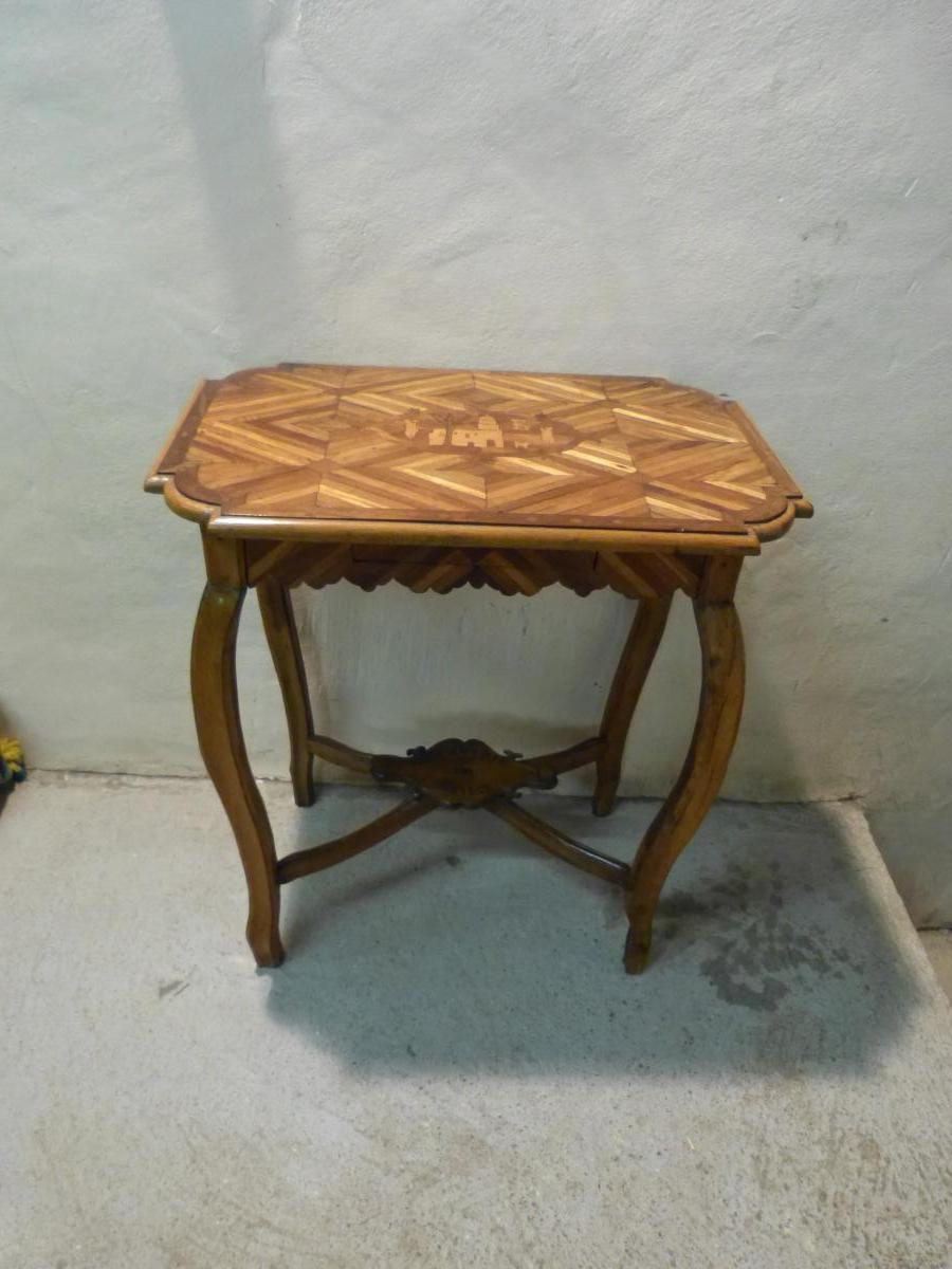 Small Orientalist Marquetry Table Souvenir De Biskra Algeria Colony-photo-2
