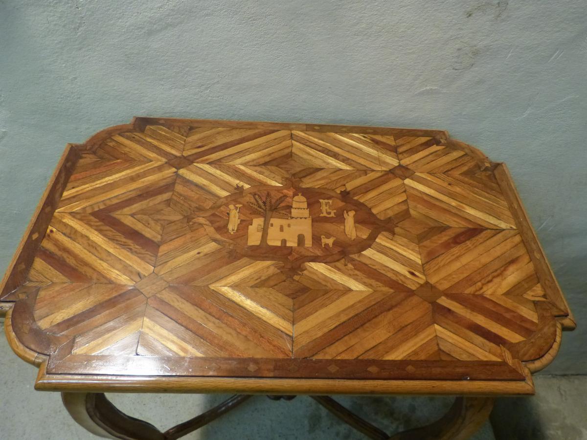 Small Orientalist Marquetry Table Souvenir De Biskra Algeria Colony-photo-4