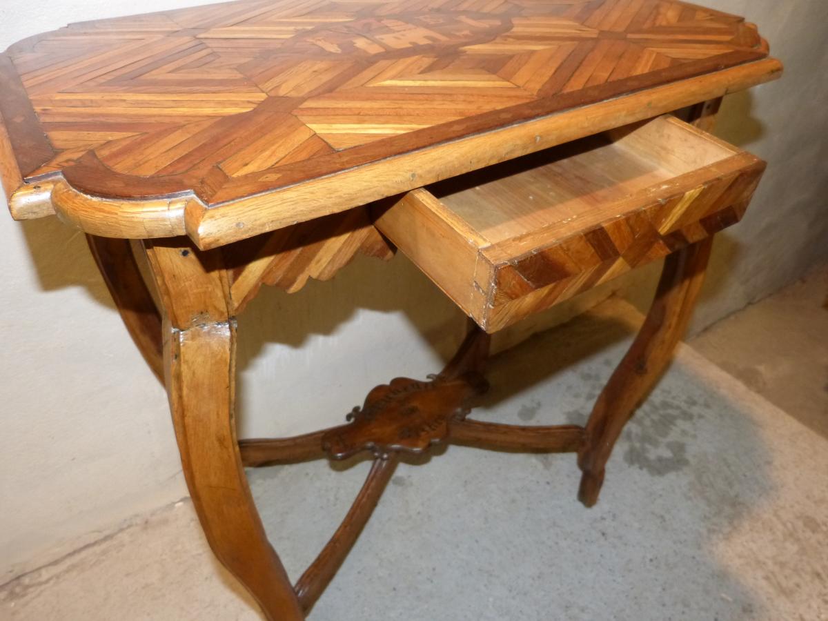 Small Orientalist Marquetry Table Souvenir De Biskra Algeria Colony-photo-1