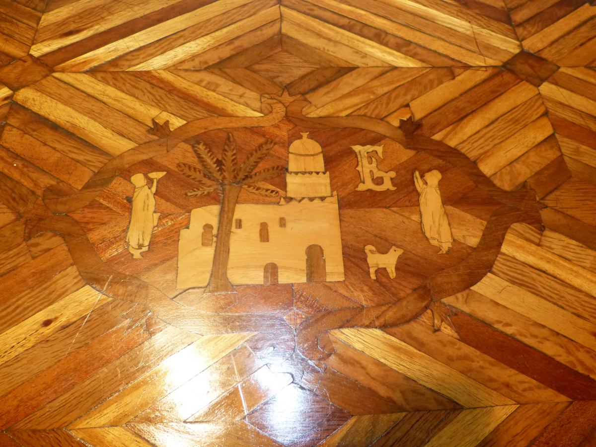 Small Orientalist Marquetry Table Souvenir De Biskra Algeria Colony-photo-6