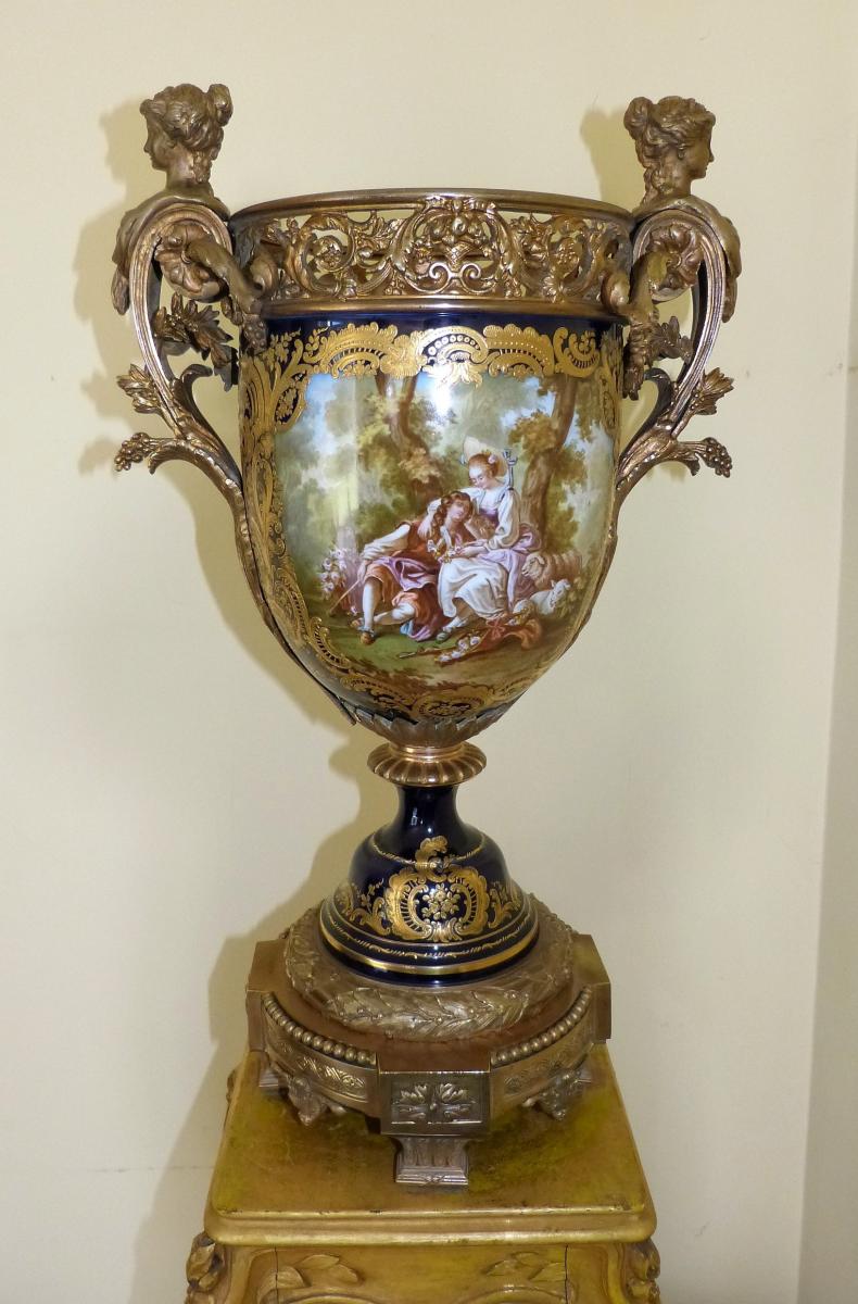 Large Porcelain Vase Napoleon 3 And Gilt Bronze Sèvres Style