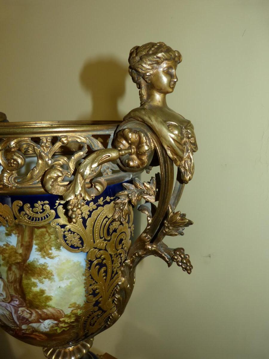 Large Porcelain Vase Napoleon 3 And Gilt Bronze Sèvres Style-photo-3