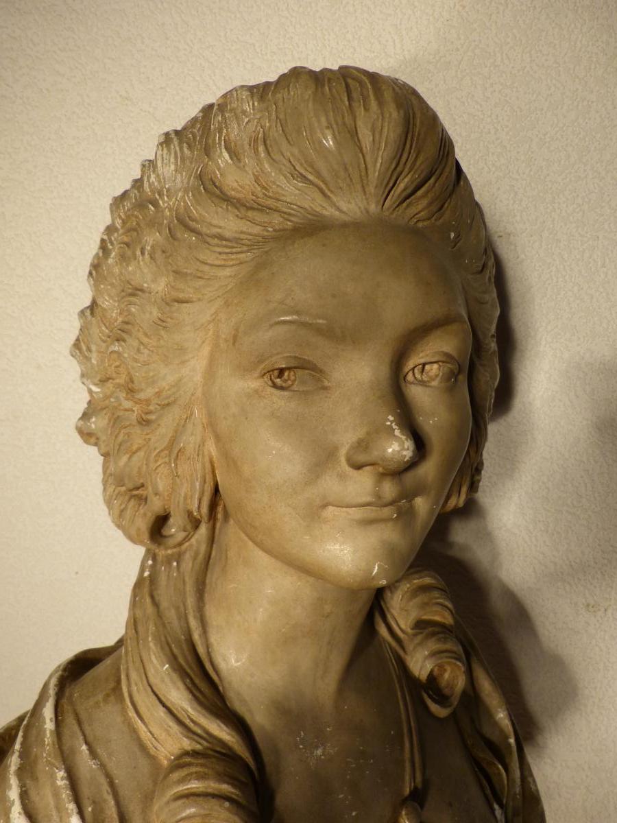 Buste De Jeune Fille En Plâtre Patiné époque 19 ème -photo-2