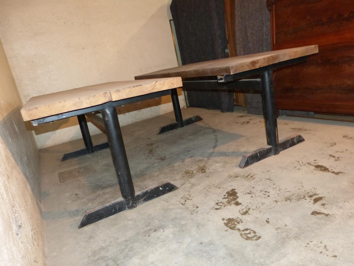 Deux Grandes Tables d'Atelier 197 Cm ,pieds Métal Plateaux épais-photo-2