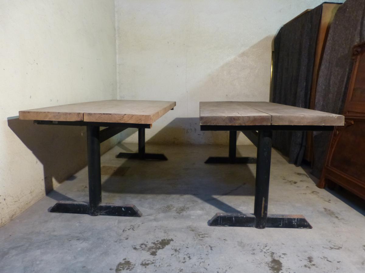 Deux Grandes Tables d'Atelier 197 Cm ,pieds Métal Plateaux épais-photo-3