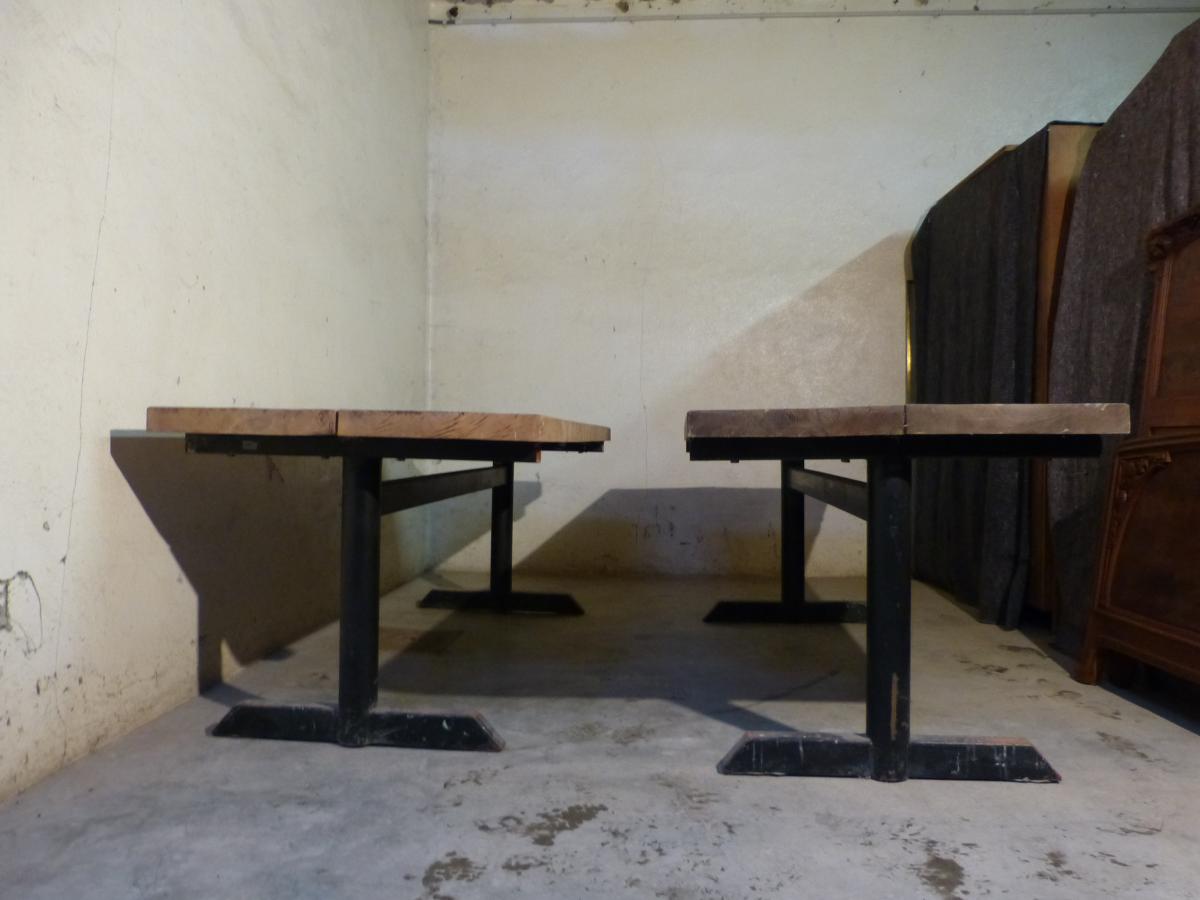 Deux Grandes Tables d'Atelier 197 Cm ,pieds Métal Plateaux épais-photo-5