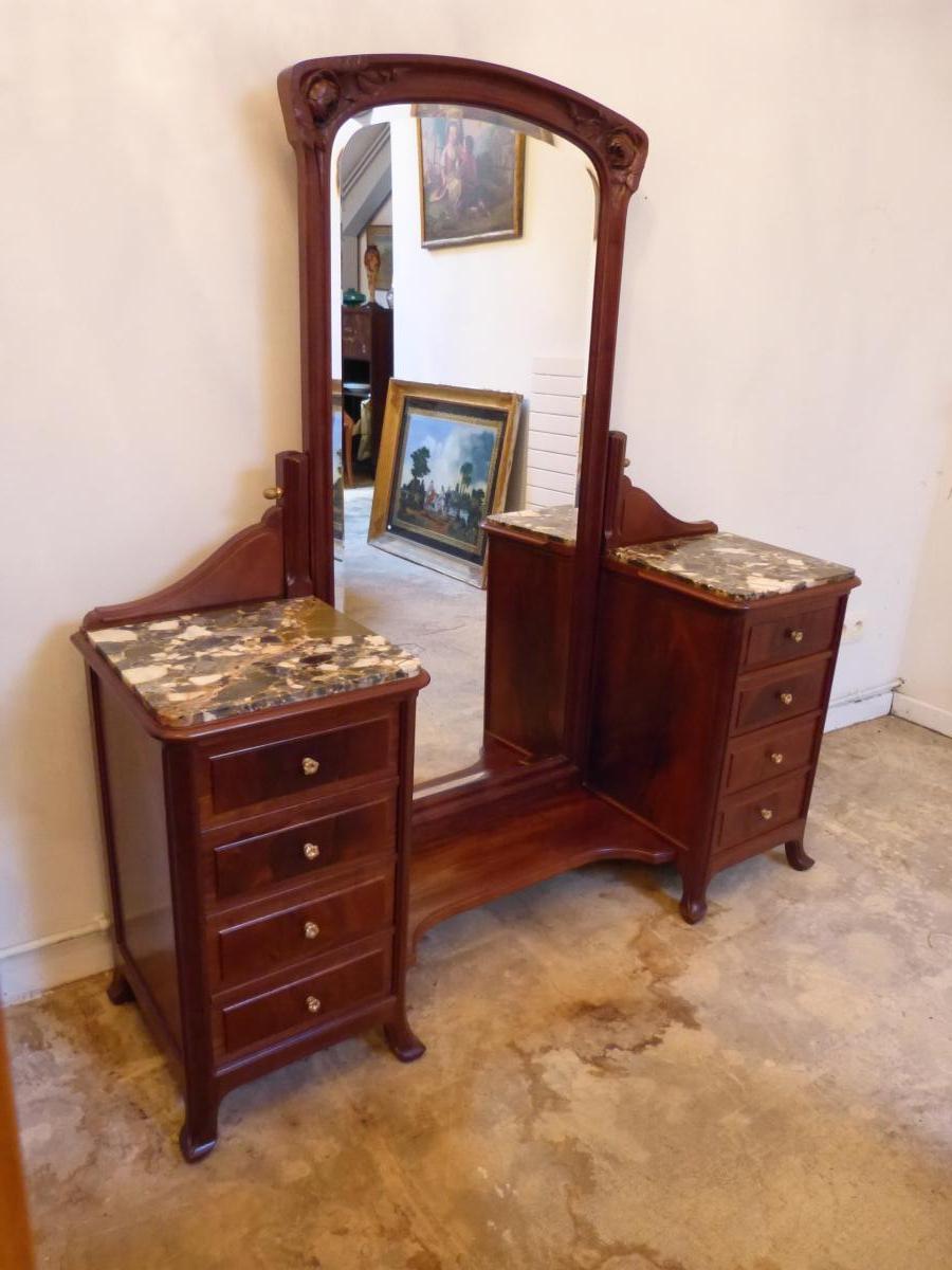 Art Nouveau Mahogany Vanity Table Louis Chambry-photo-3