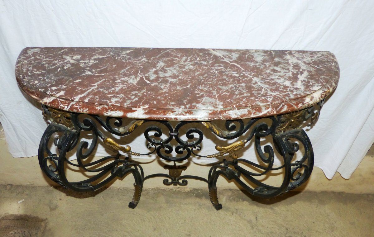 Console Provençale Fer Forgé Et Marbre Style Louis XV-photo-3