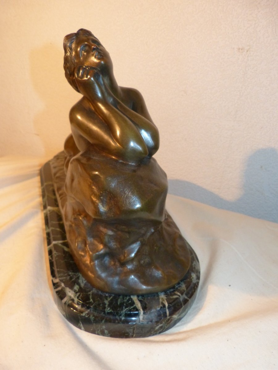 Bronze Art Nouveau Bather On A Rock Lorelei-photo-4