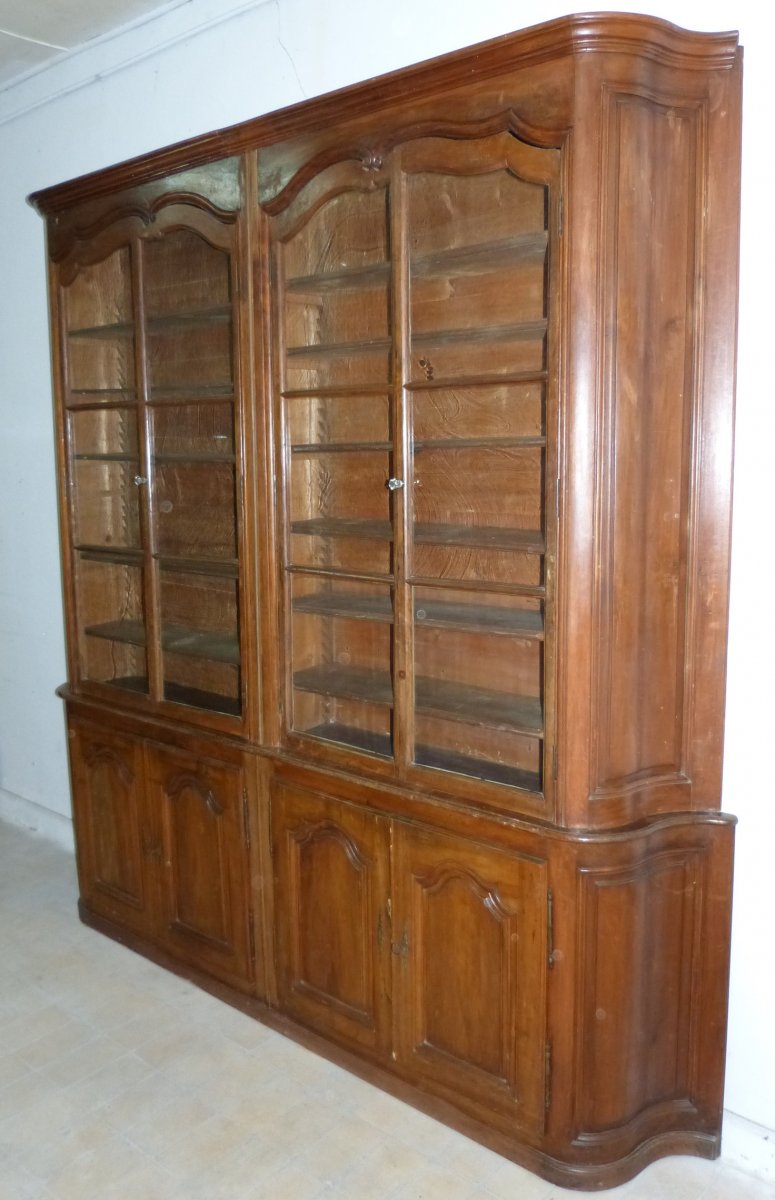 Large Woodwork Library 8 Doors Fruit Wood 19th-photo-2