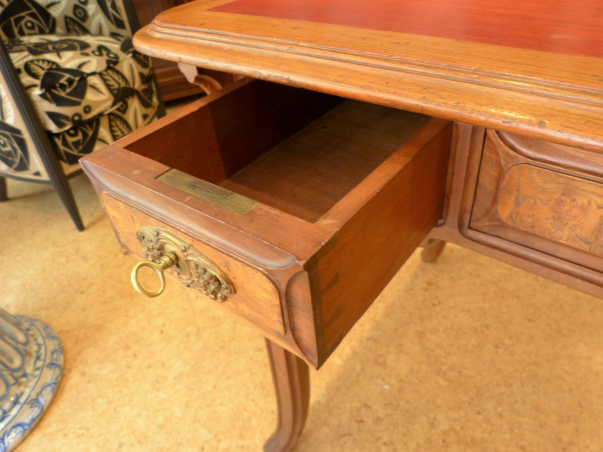 Bureau Plat Art Nouveau Gauthier Poinsignon En Acajou Et Loupe-photo-1