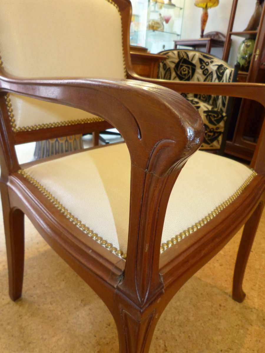 Edouard Diot, Office Chair Art Nouveau Mahogany-photo-4