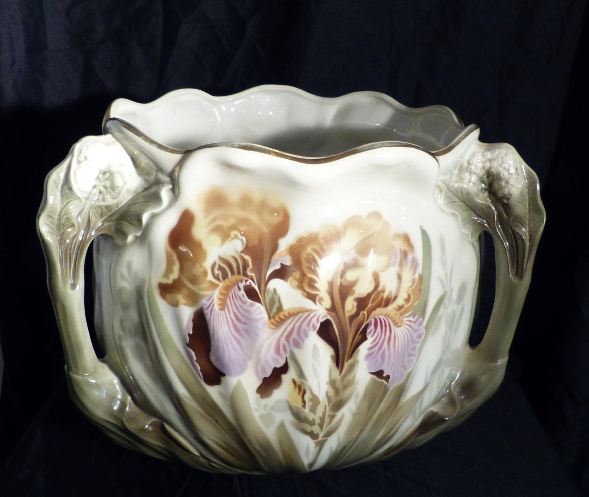 Kg Luneville Wholesale Cache Pot Art Nouveau Earthenware Decor Iris