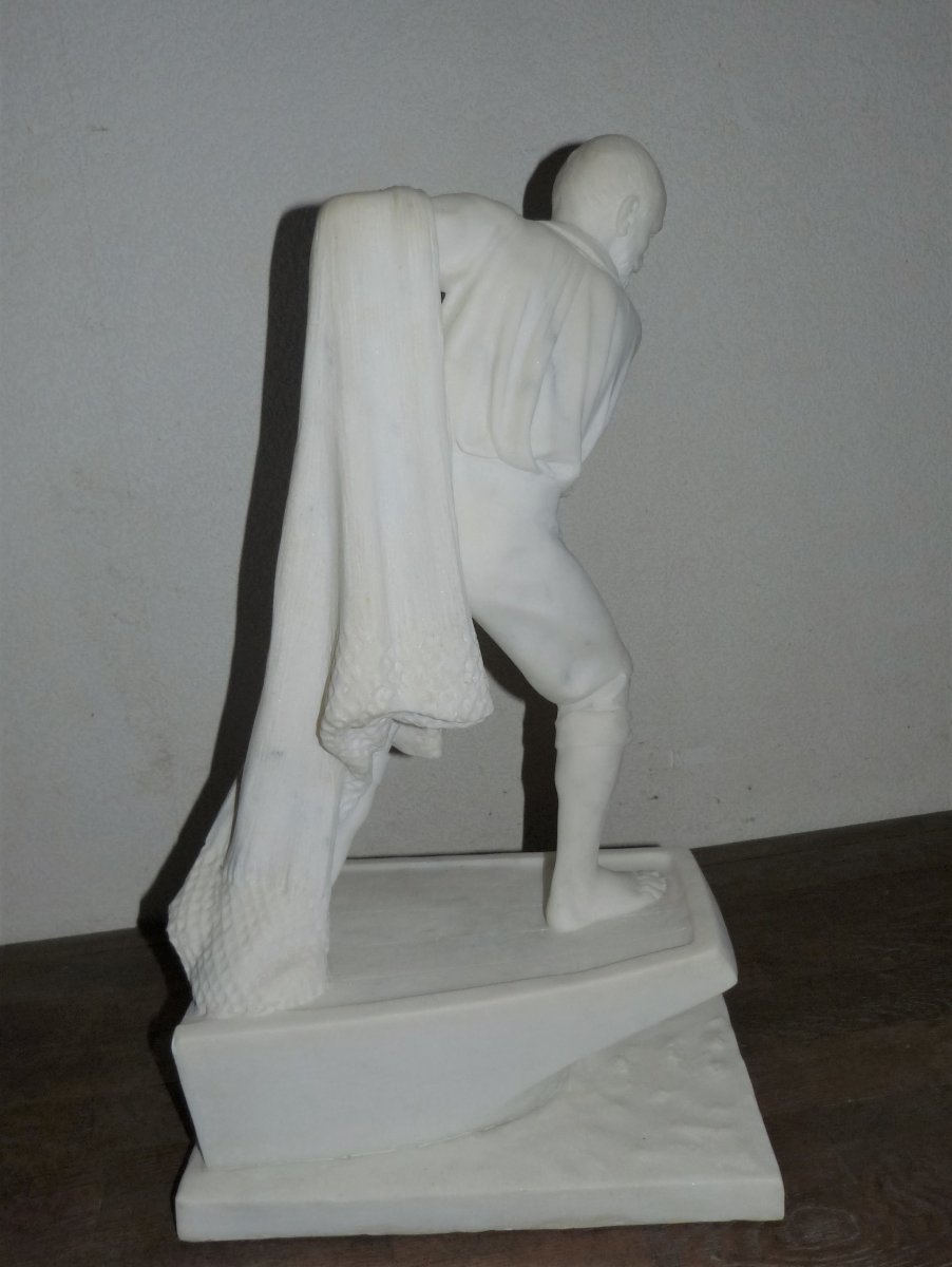 Pierre Ogé, Sculpture Marble 19th, Fisherman Au Filet-photo-2