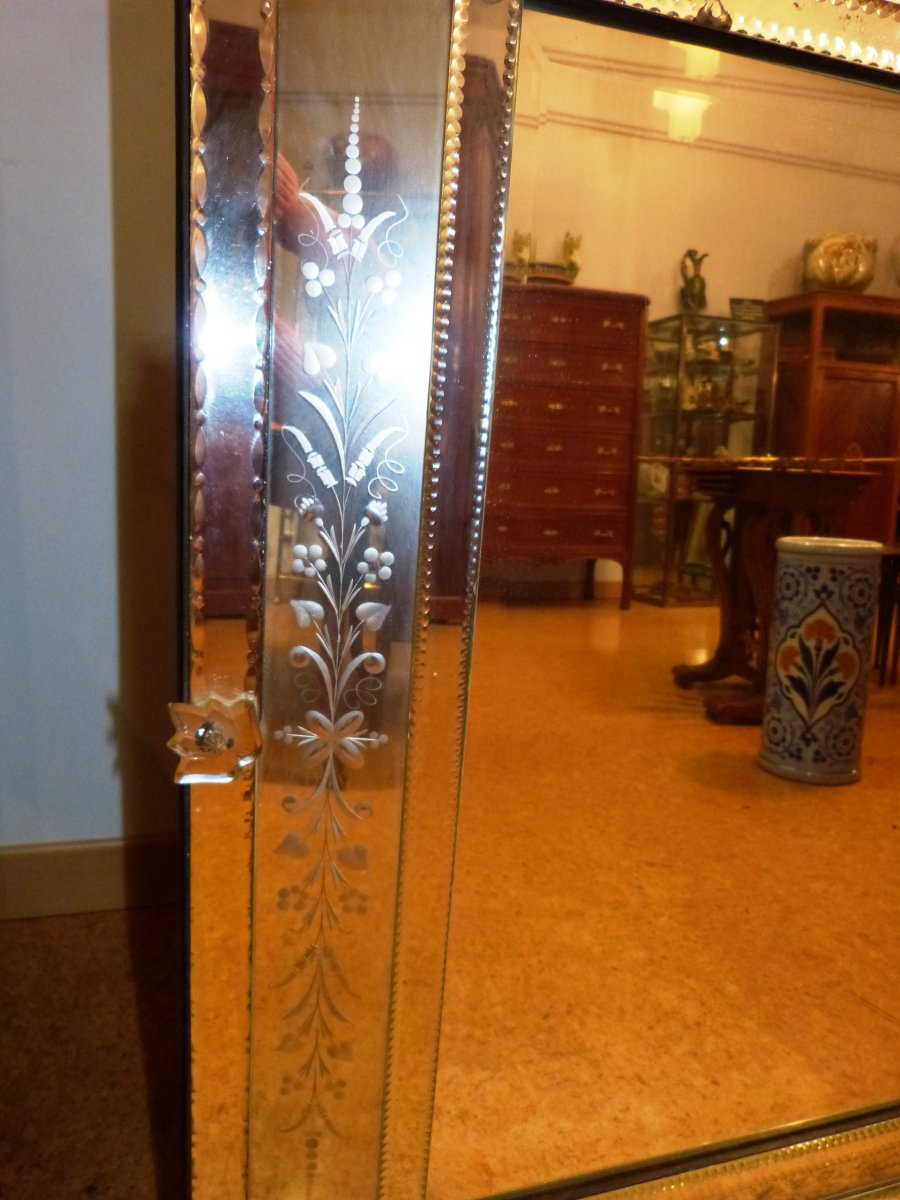 Large Venetian Mirror With Pediment And Bumper 136 Cm-photo-4
