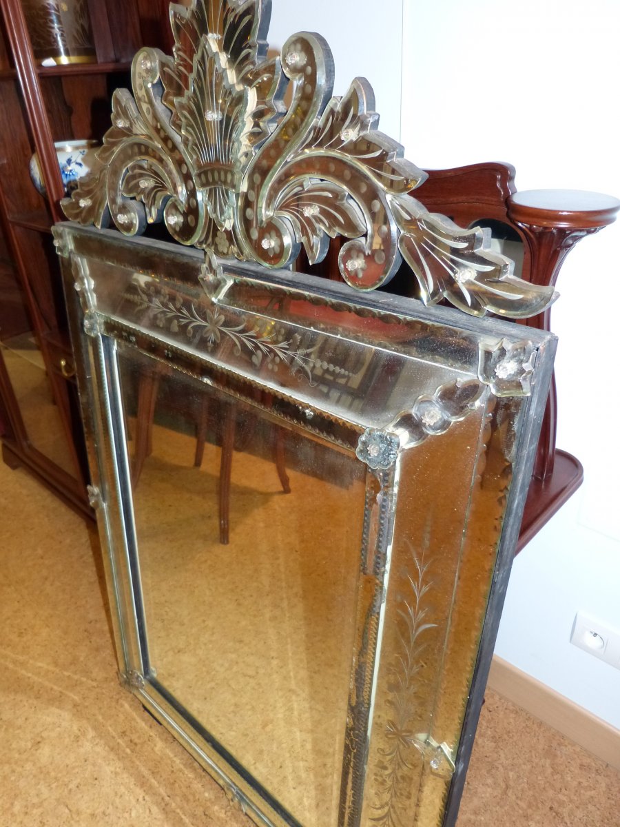 Large Venetian Mirror With Pediment And Bumper 136 Cm-photo-5