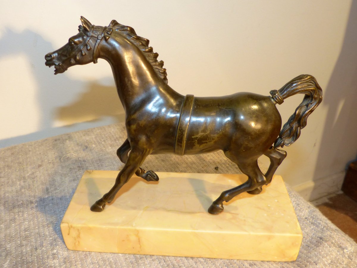 Pair Of Horse Bronzes On Marble Bases-photo-2