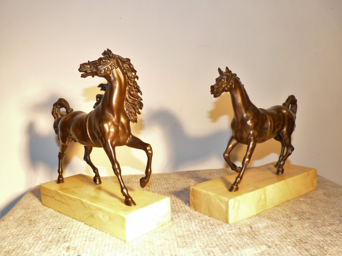 Pair Of Horse Bronzes On Marble Bases-photo-3