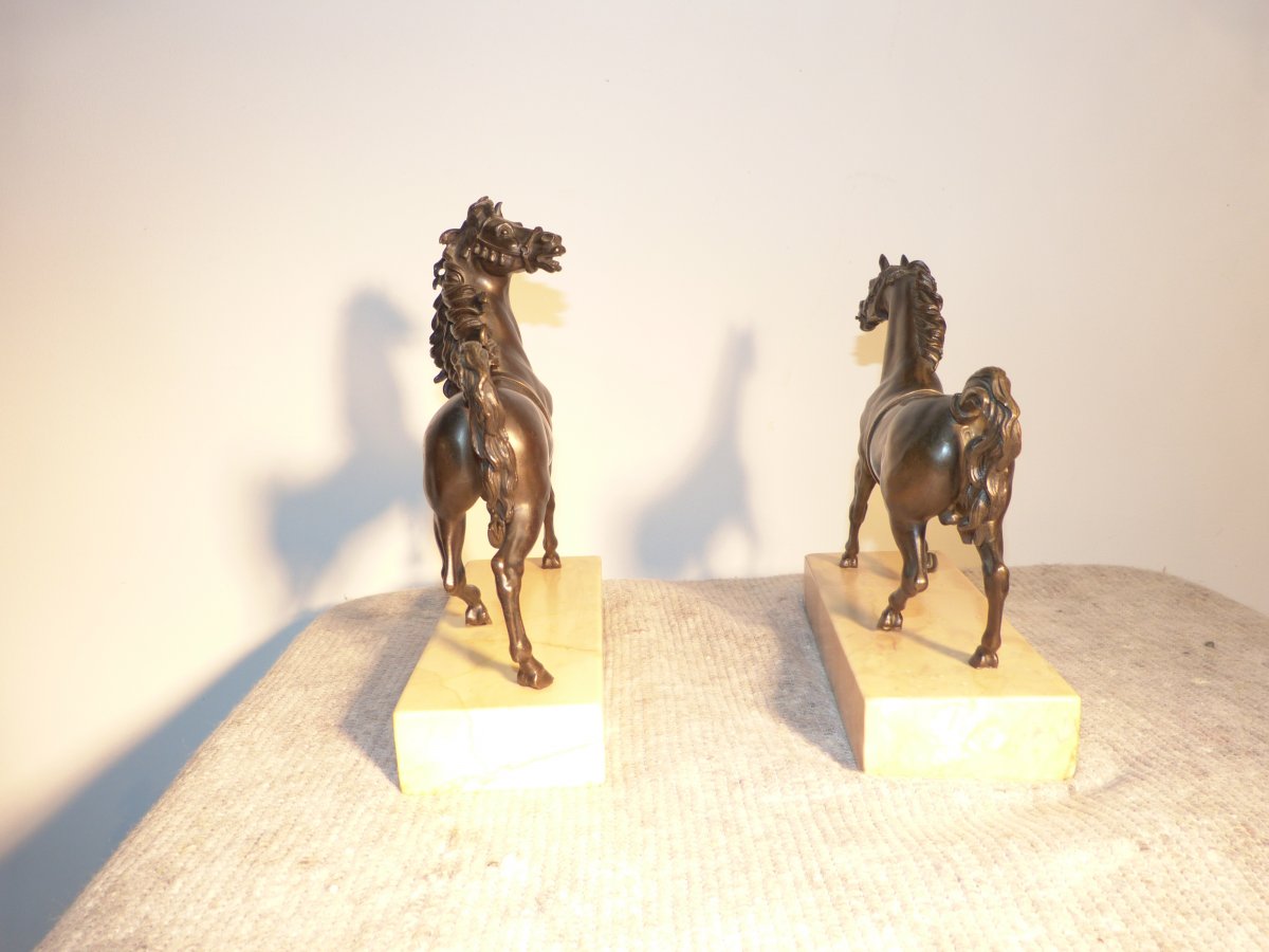 Pair Of Horse Bronzes On Marble Bases-photo-4