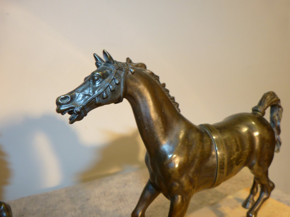 Pair Of Horse Bronzes On Marble Bases-photo-6