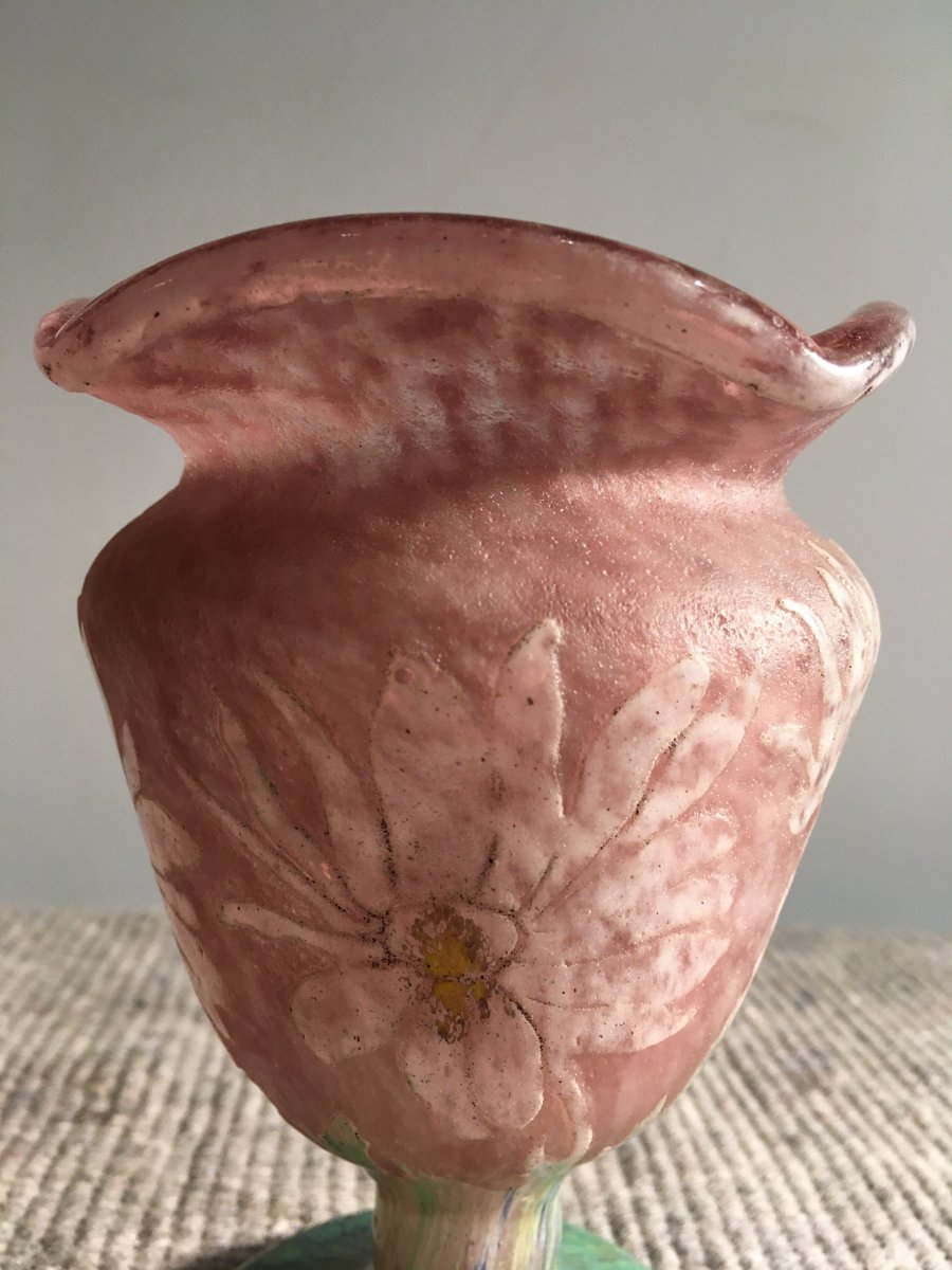 André Delatte, Engraved And Enamelled Vase Decor Daisies-photo-3