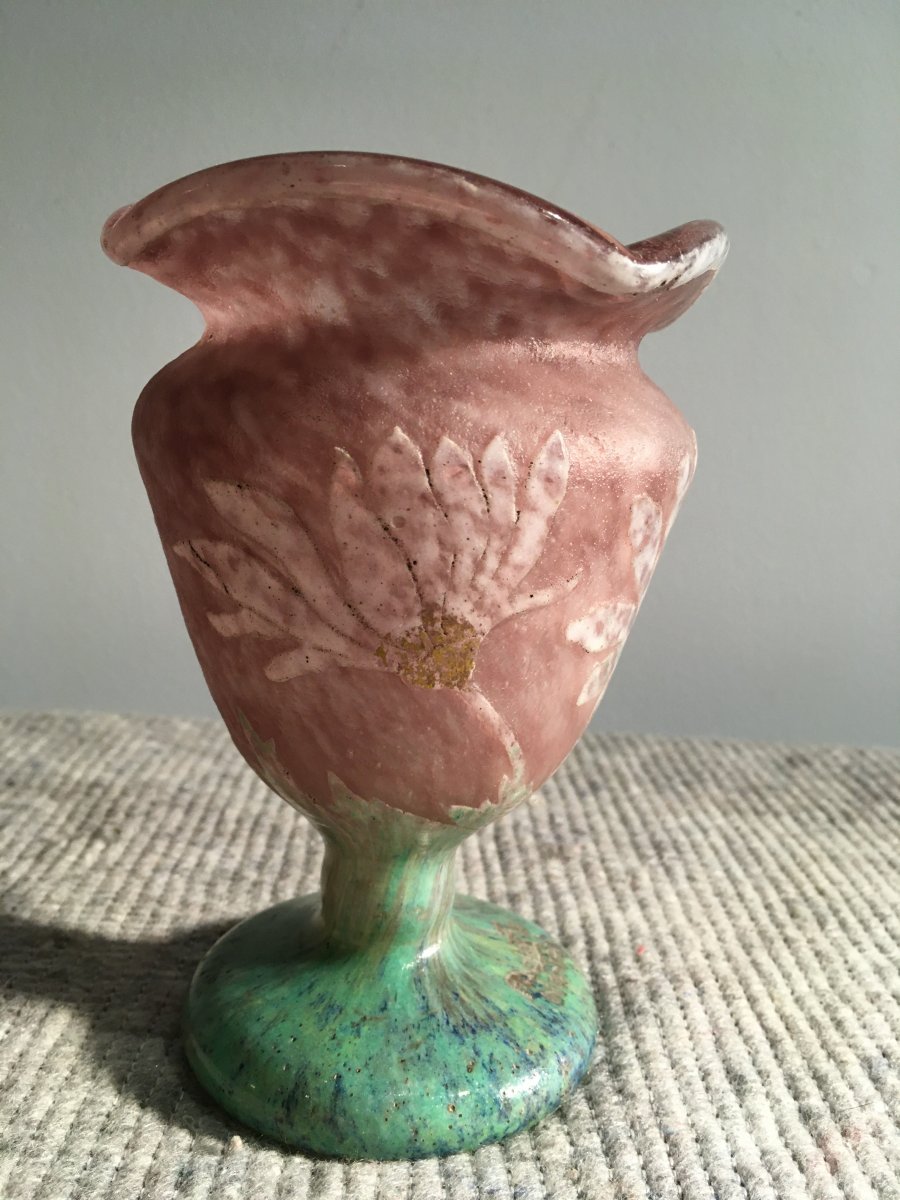 André Delatte, Engraved And Enamelled Vase Decor Daisies-photo-2