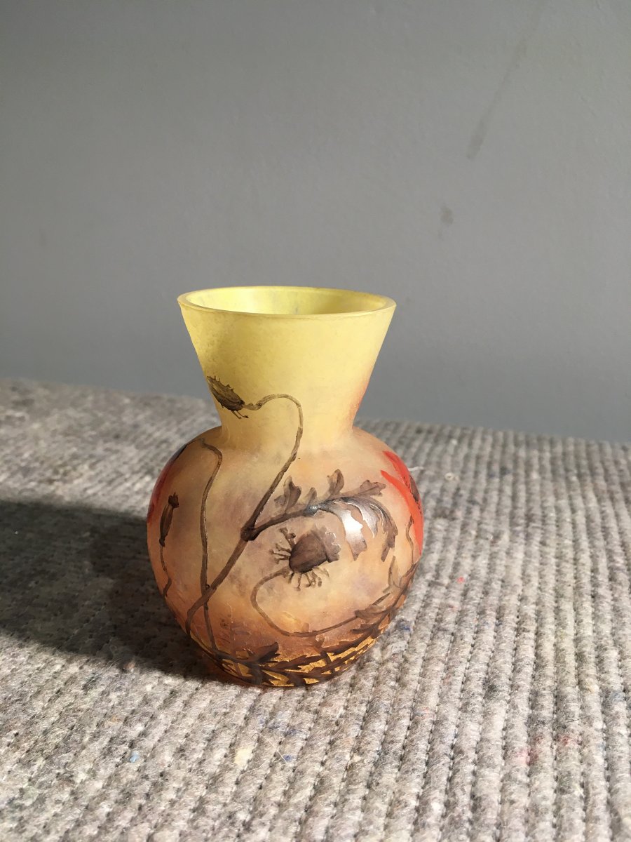 Daum Nancy, Small Vase Boule Aux Coquelicots-photo-2