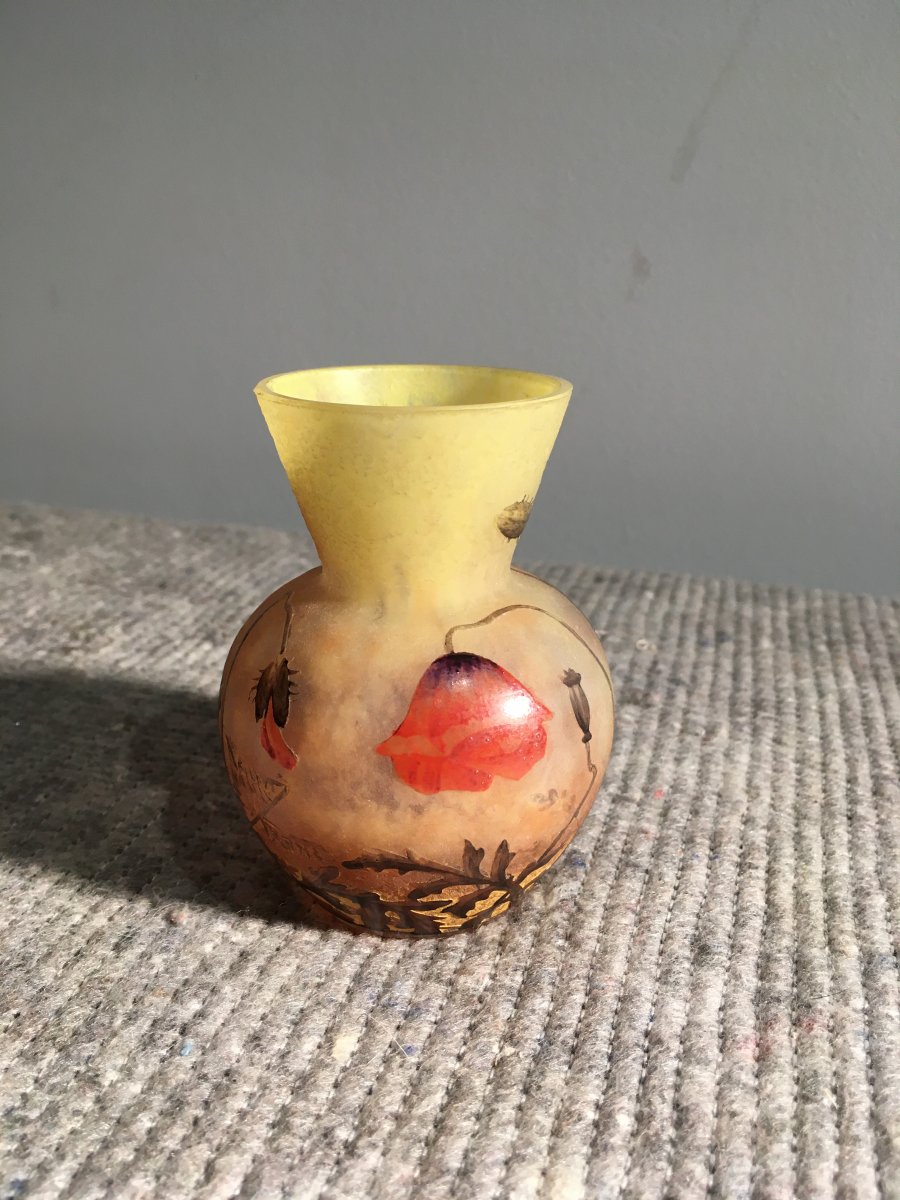 Daum Nancy, Small Vase Boule Aux Coquelicots-photo-3