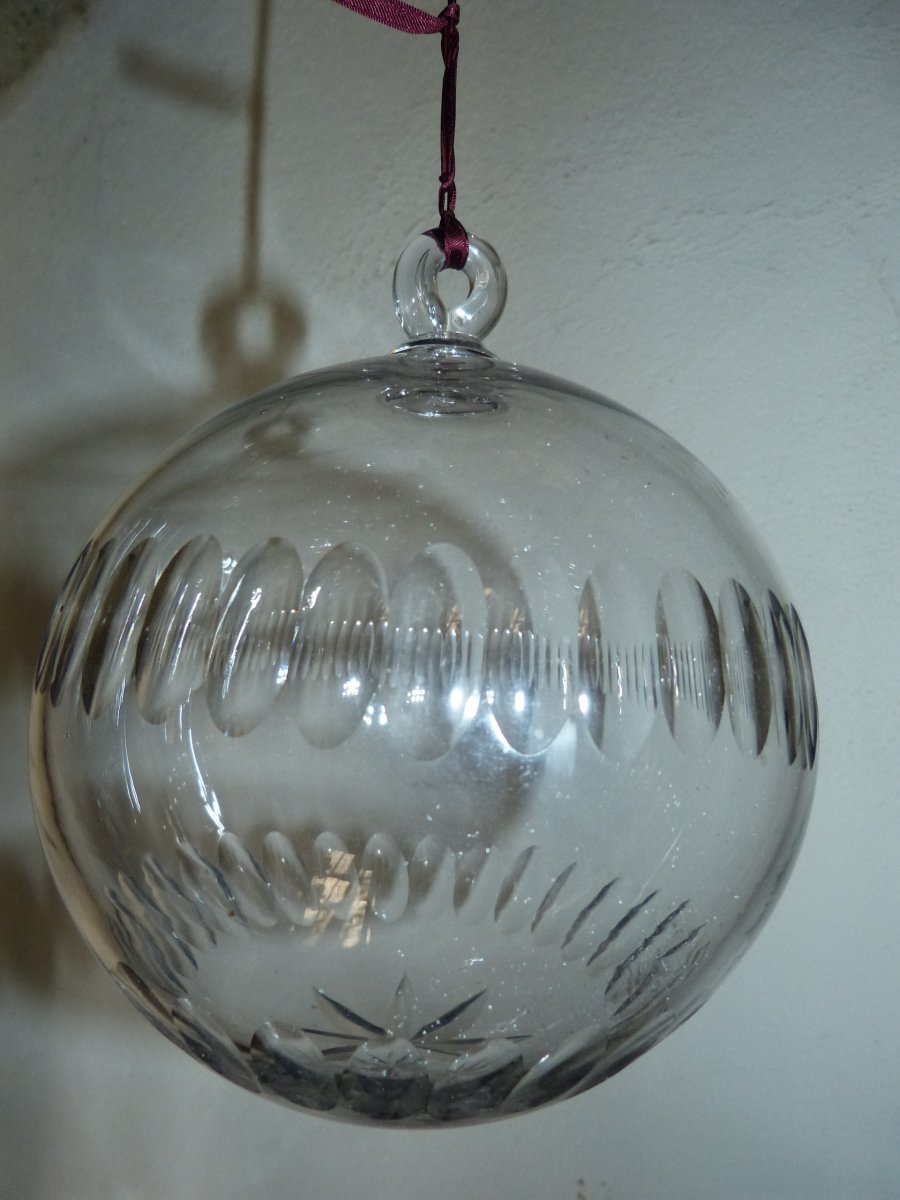 Enorme Boule En Cristal Taillé Diamètre 17 Cm , 19 ème , Pour Lustre Ou Décoration, -photo-3