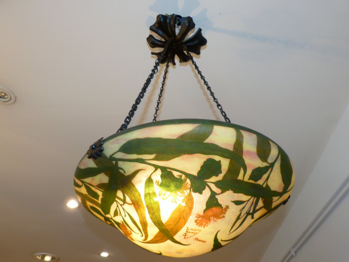 Daum Nancy, Vasque Lustre d'éclairage Motif Eucalyptus Art Nouveau