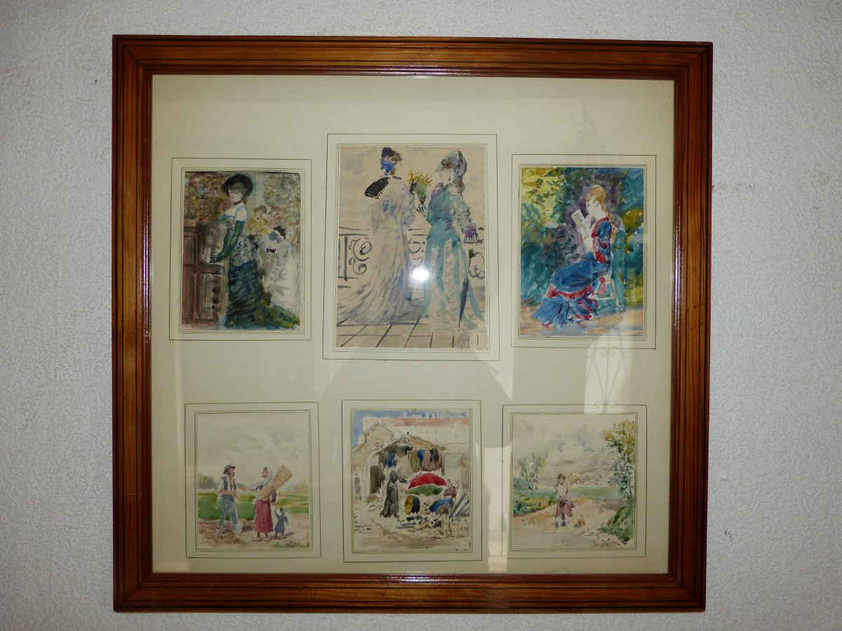 Jules Voirin Suite Of 6 Framed Watercolors