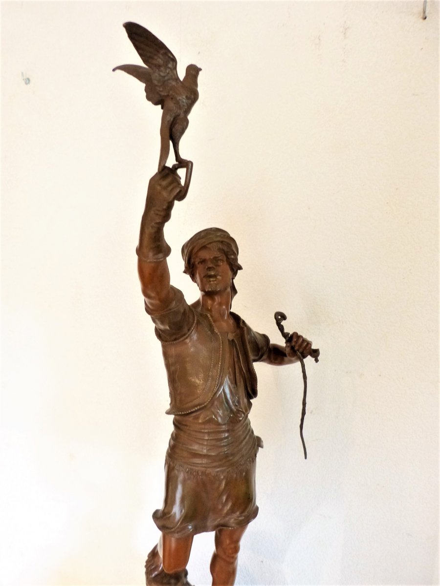 Marcel Debut, Large Bronze Falconer Arab 94 Cm, Wooden Base-photo-3