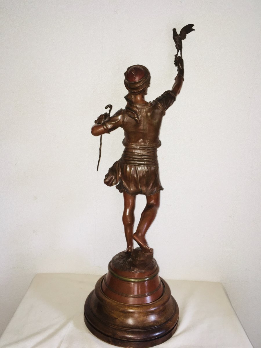 Marcel Debut, Large Bronze Falconer Arab 94 Cm, Wooden Base-photo-7