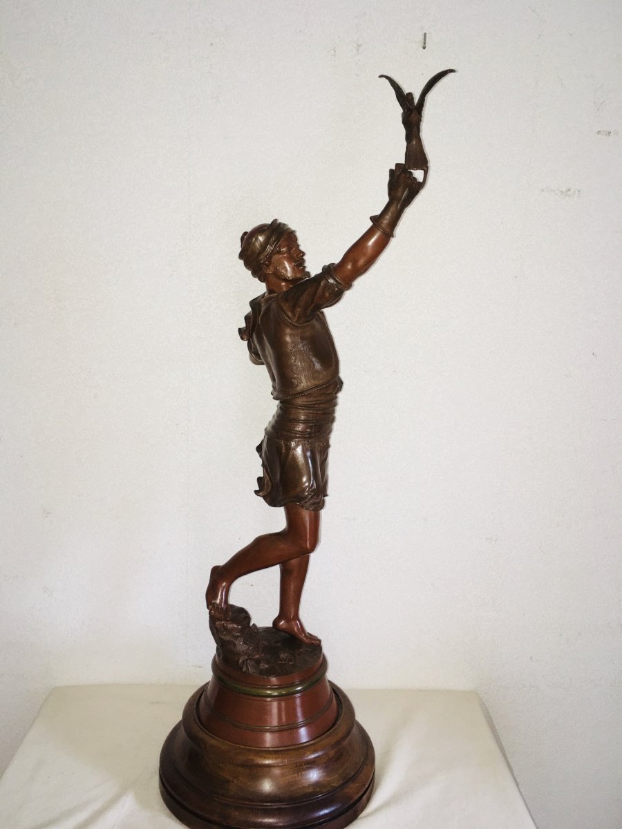 Marcel Debut, Large Bronze Falconer Arab 94 Cm, Wooden Base-photo-8