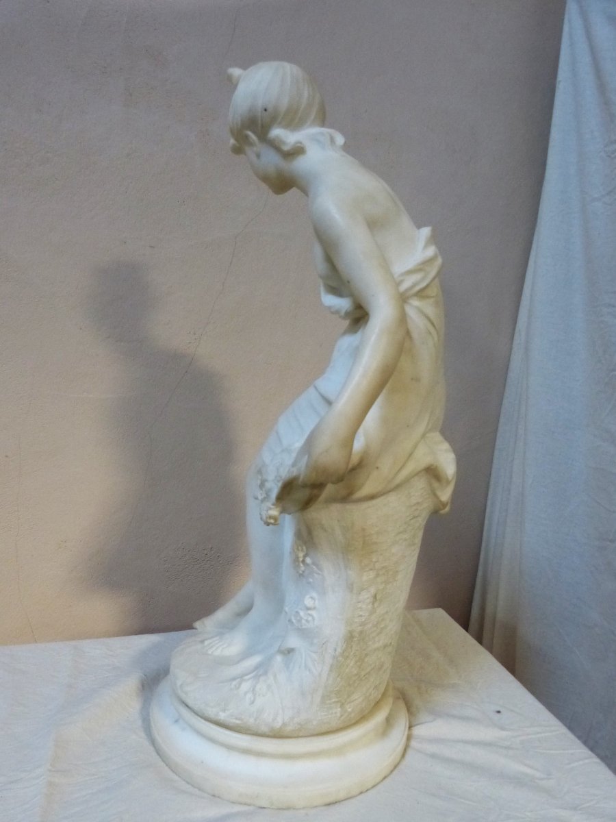 Large Marble Signed Delavigne Young Woman 75 Cm, Late 19th-photo-2