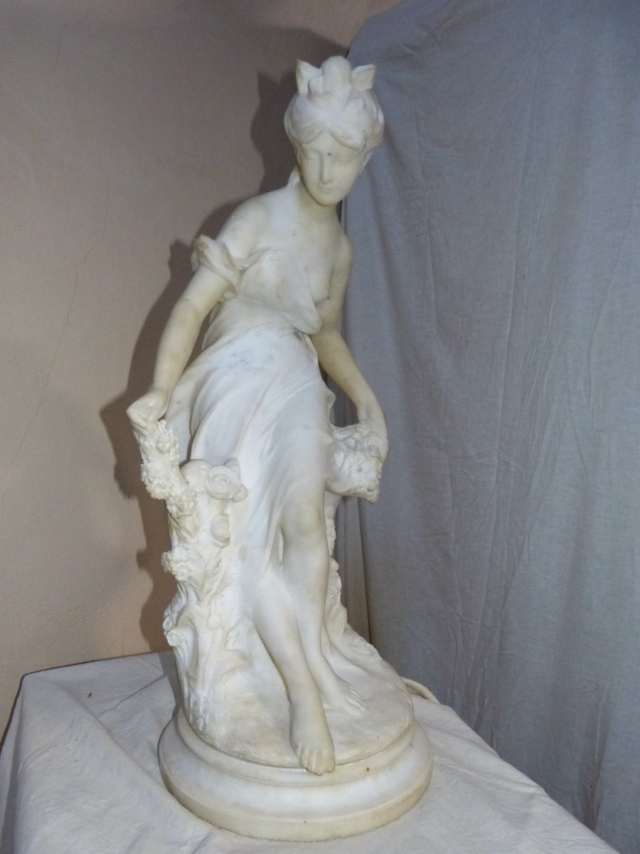 Large Marble Signed Delavigne Young Woman 75 Cm, Late 19th-photo-1