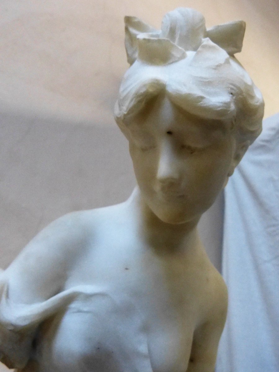 Large Marble Signed Delavigne Young Woman 75 Cm, Late 19th-photo-6