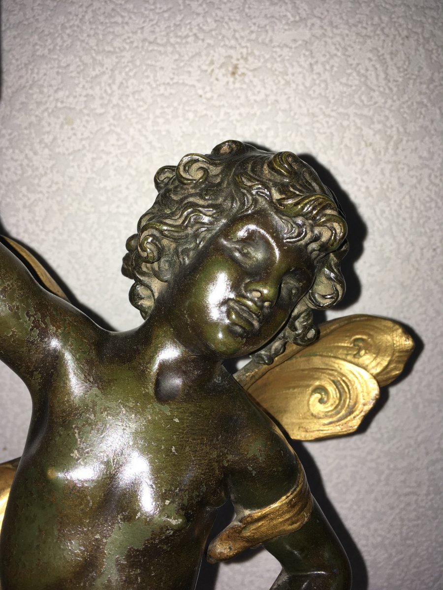 Auguste Moreau, Beautiful Bronze Lamp 68 Cm, At The Cherub-photo-2